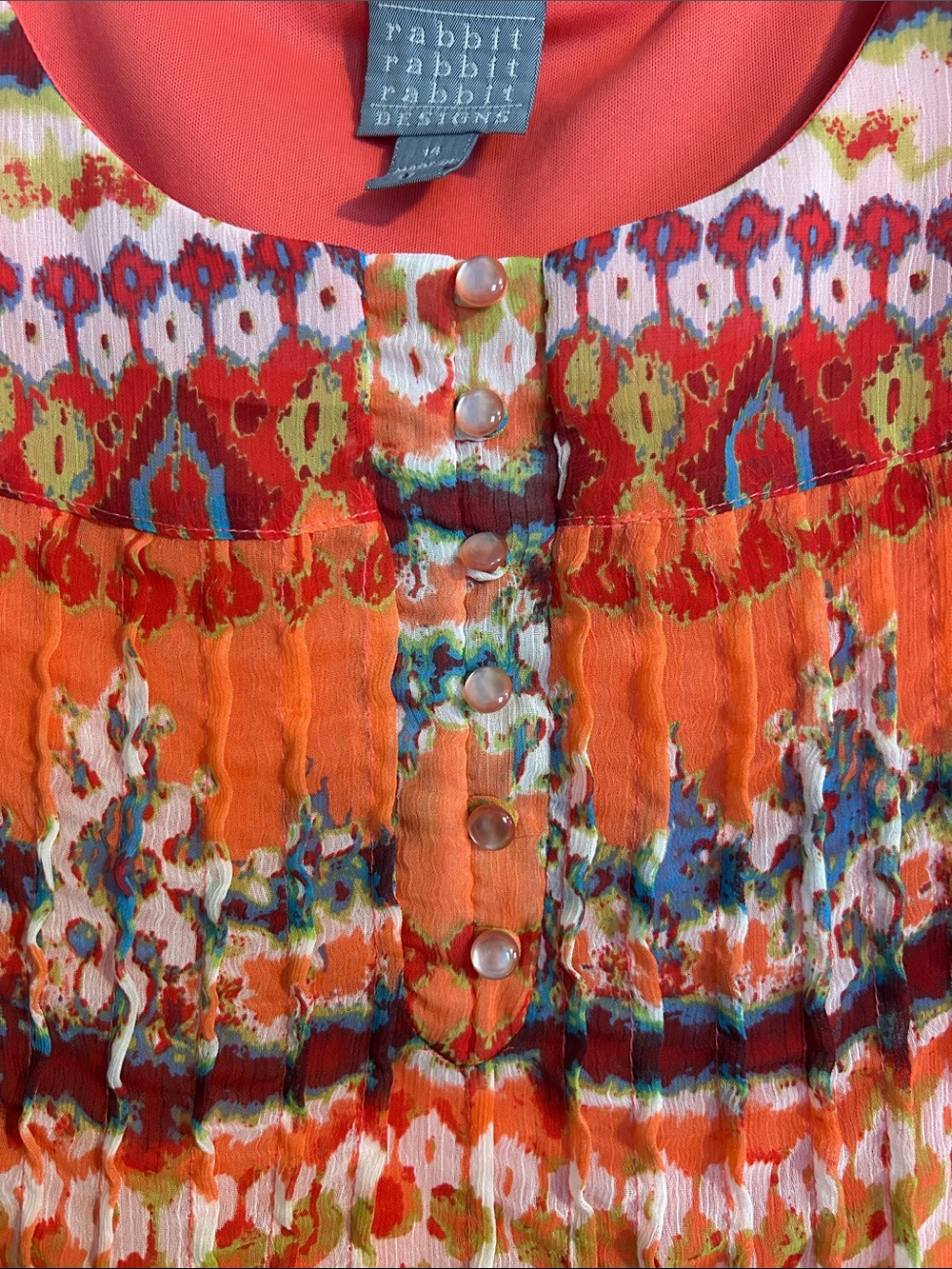 Rabbit Rabbit Rabbit Coral and Multi-Color Printed Sleeveless Top - Picture 3 of 5